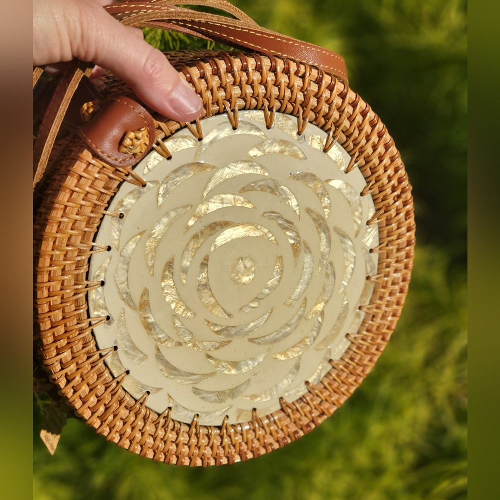 Capiz Shell Natural Woven Round Bag